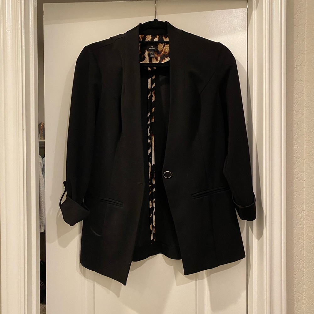 Dressbarn Black Women's Blazer with Leopard Lining
